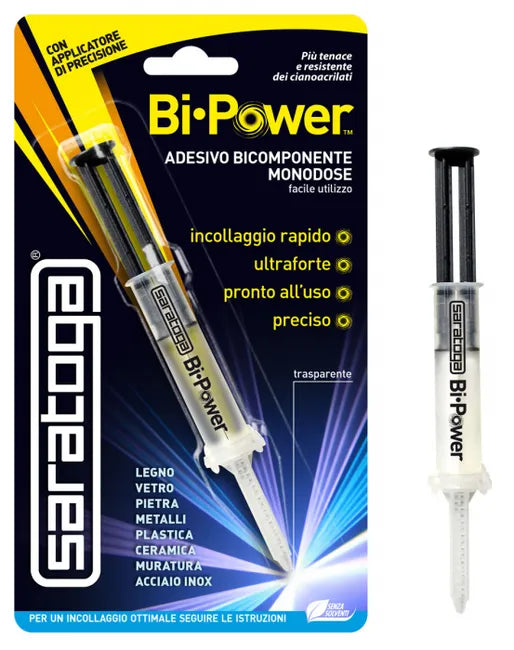Saratoga Bi-Power Plus Adesivo Bicomponente Istantaneo Extra Forte in Gel - Siringa da 5ml